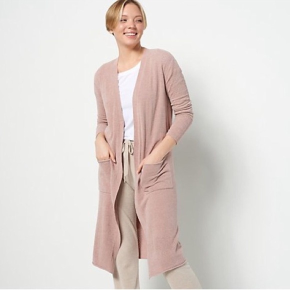 Barefoot dreams COZYCHIC ULTRA LITE® OPEN STITCH LONG CARDIPINK CLAY size XL - Picture 1 of 10